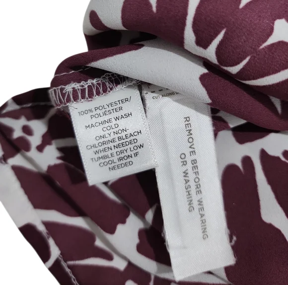 LOFT Floral Blouse Women Sz XL Burgundy Long Sleeve Casual Workwear Preppy Flowy - Picture 5 of 9